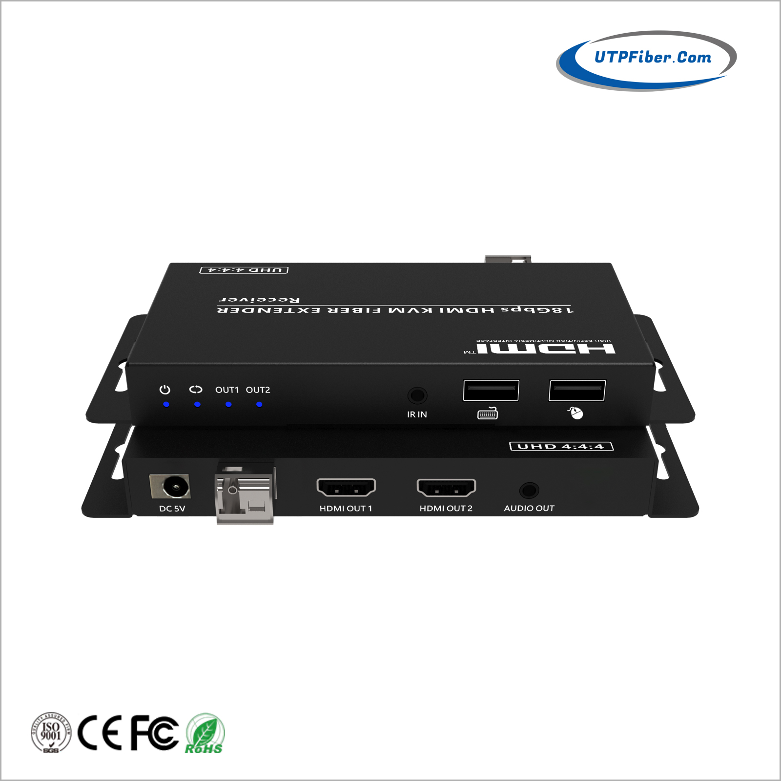 4K HDMI 2.0 KVM USB over Fiber Optic Extender w/ IR Control, Loop-out and Audio Embedder/De-embedder