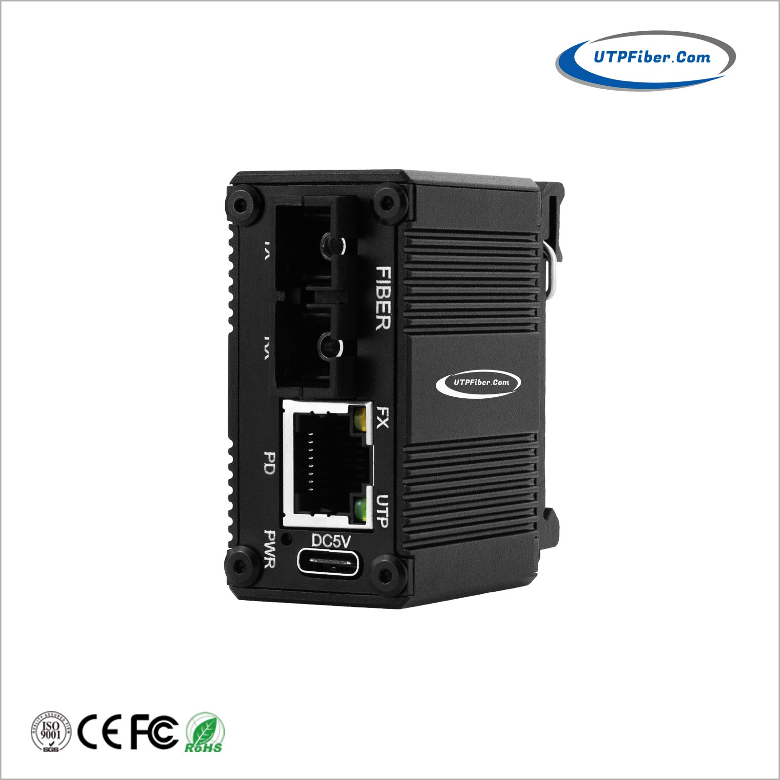 PoE Powered Micro Mini Industrial Gigabit SC Media Converter w/ Type-C DC5V
