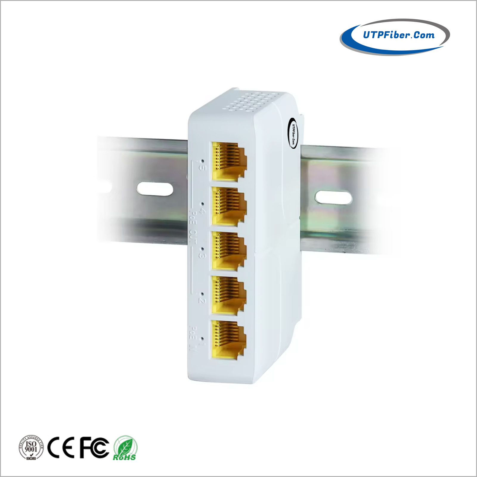 DIN-Rail 1-Port 802.3bt PoE++ to 4-Port 802.3af/at/bt Gigabit PoE Extender