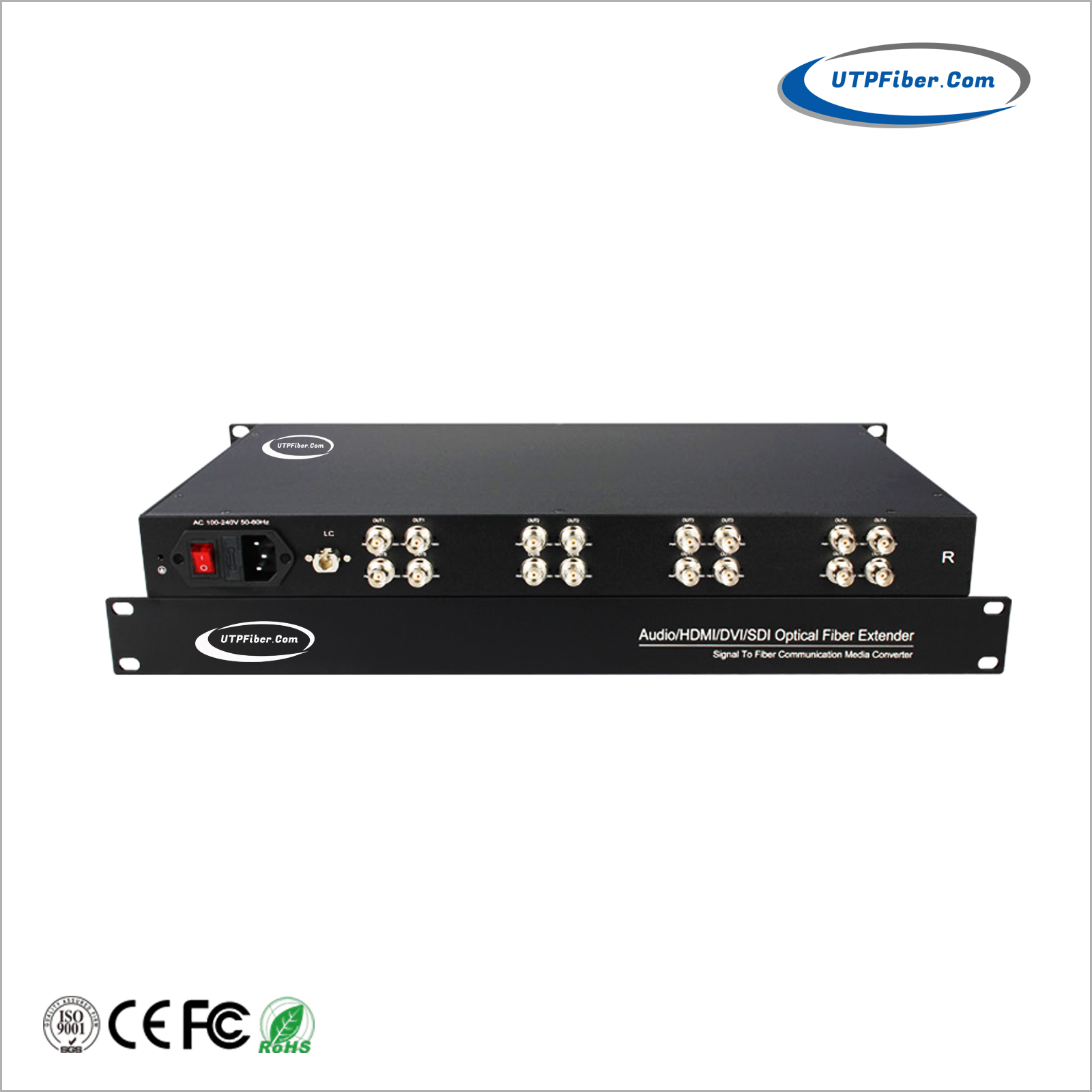 8-Channel 12G-SDI over 1 Fiber Optic Extender with Loop Out
