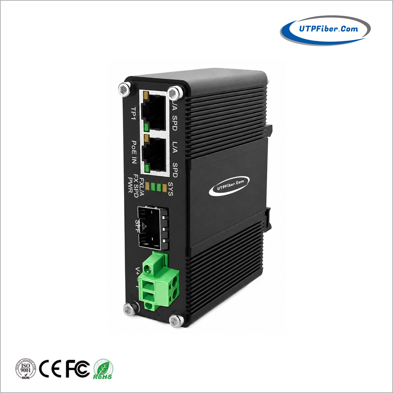 Industrial 802.3bt PoE-Powered Media Converter with 30W PoE Passthrough & DC 52V/0.6A Splitter