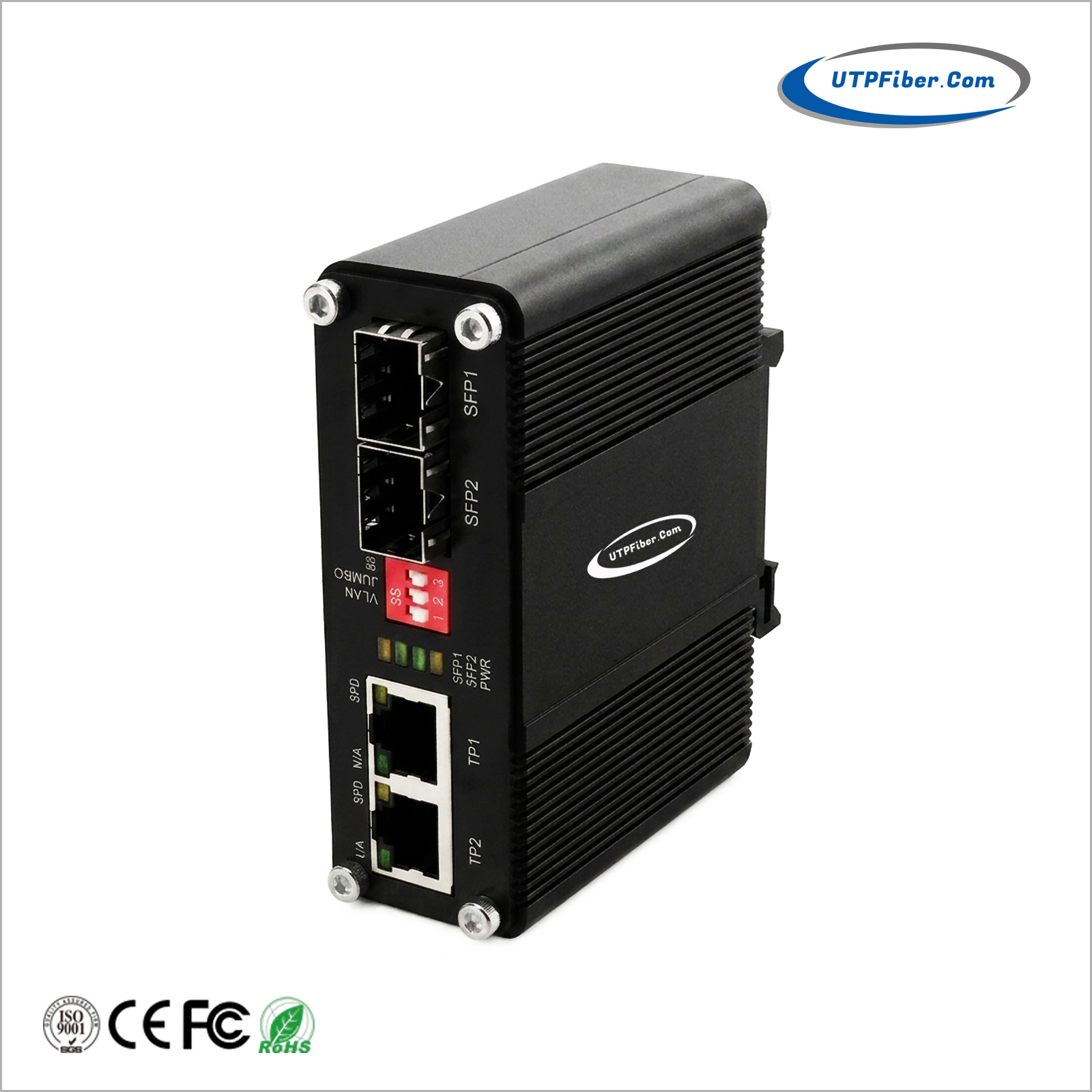 Mini Industrial PoE-Powered 2G+2SFP Media Converter with 30W PoE Extender
