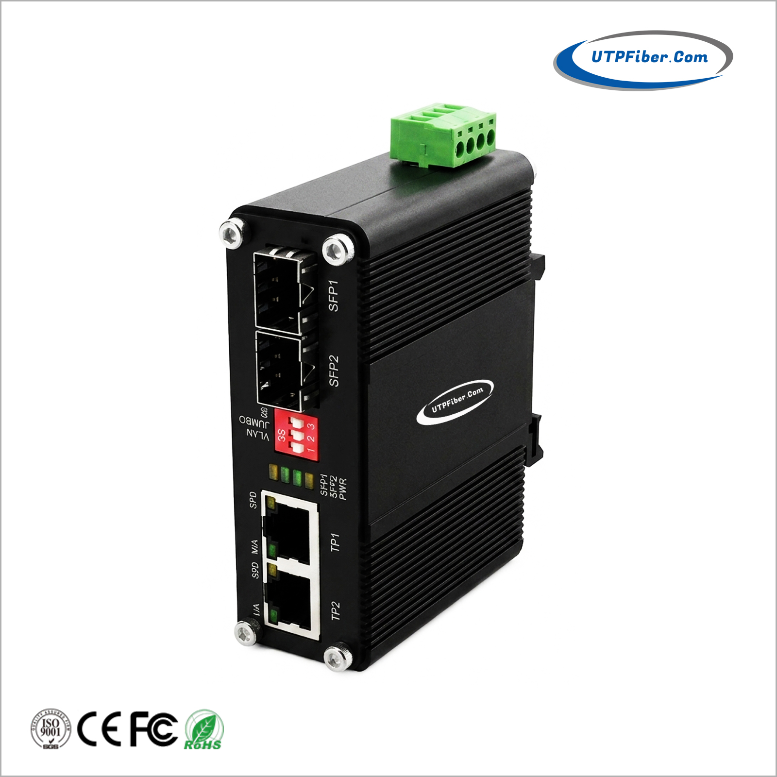 Mini Industrial PoE-Powered 2G+2SFP Media Converter with DC 12V/19V/24V Splitter Output