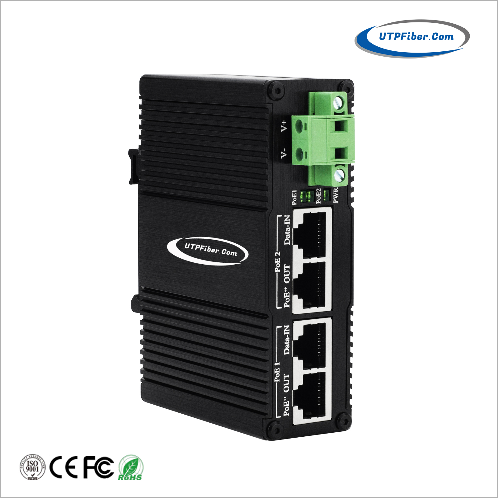 Industrial 2-Port 10Gbps 802.3bt PoE++ Injector with 9-57VDC Power Input