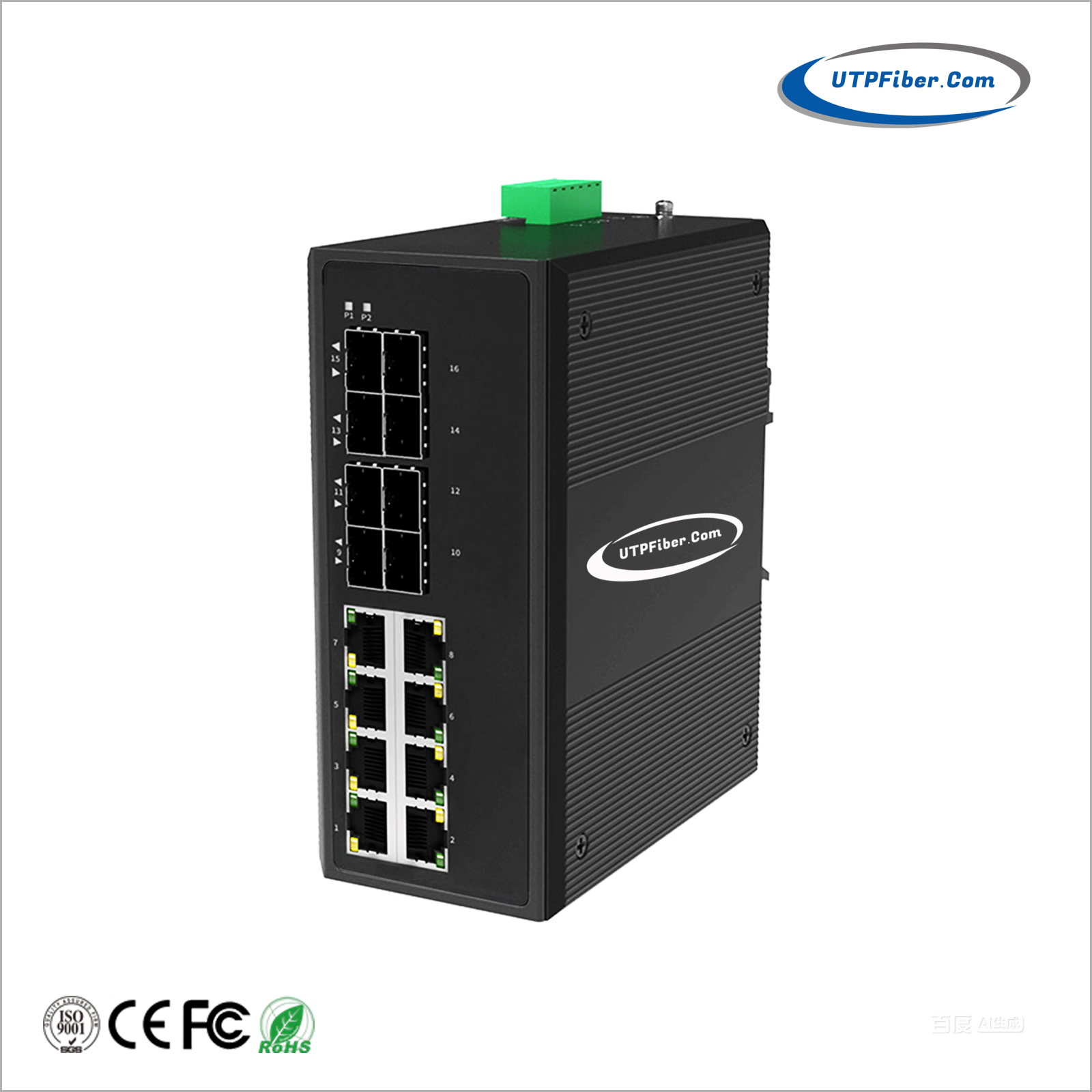 Unmanaged Industrial 8-Port 10/100/1000BASE-T + 8-Port 100/1000BASE-X SFP Fiber Switch