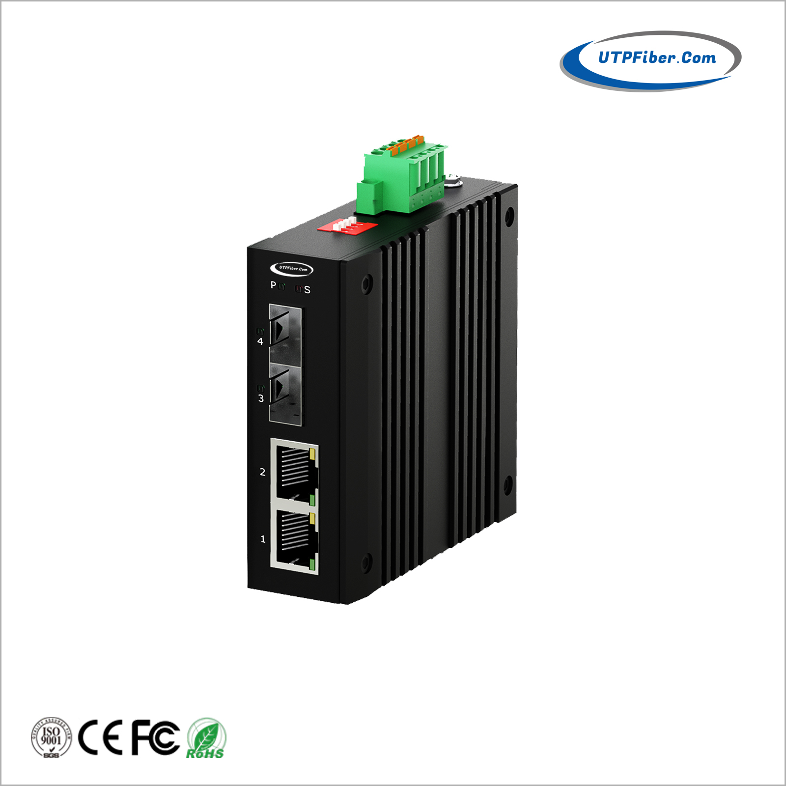 Industrial 2-Port Gigabit PoE+ Media Converter with 2 SFP Ports & Fiber Redundancy